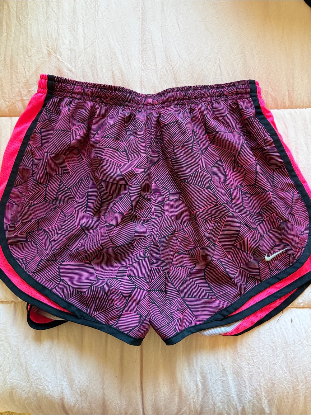 Nike Women’s Pink Geometric Athletic Shorts with Black Trim